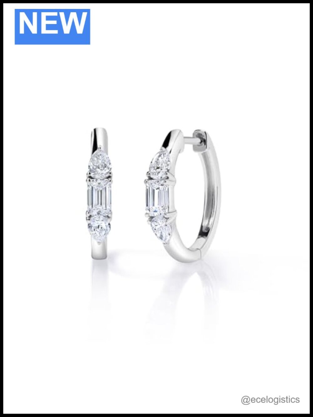 Lab Grown Emerald Cut Hoop Earrings 925 Sterling Silver Huggie